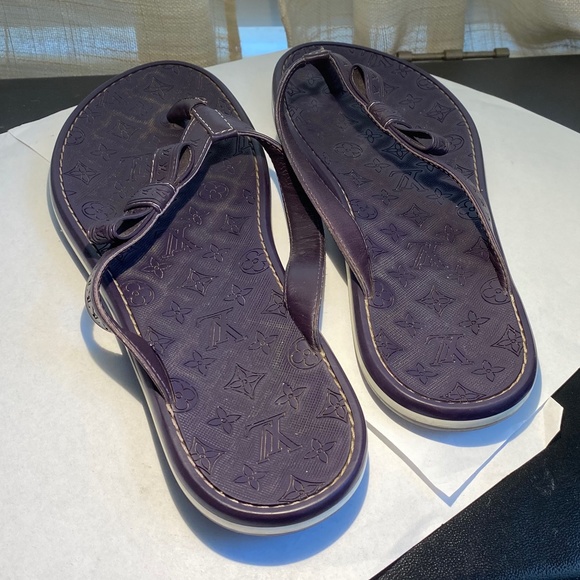 Louis Vuitton purple thong rubber monogram sandals flip-flops flats slides spa39 - Picture 4 of 9